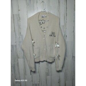 Hello Kitty Women's Medium Cream Fuzzy Cardigan Sweater